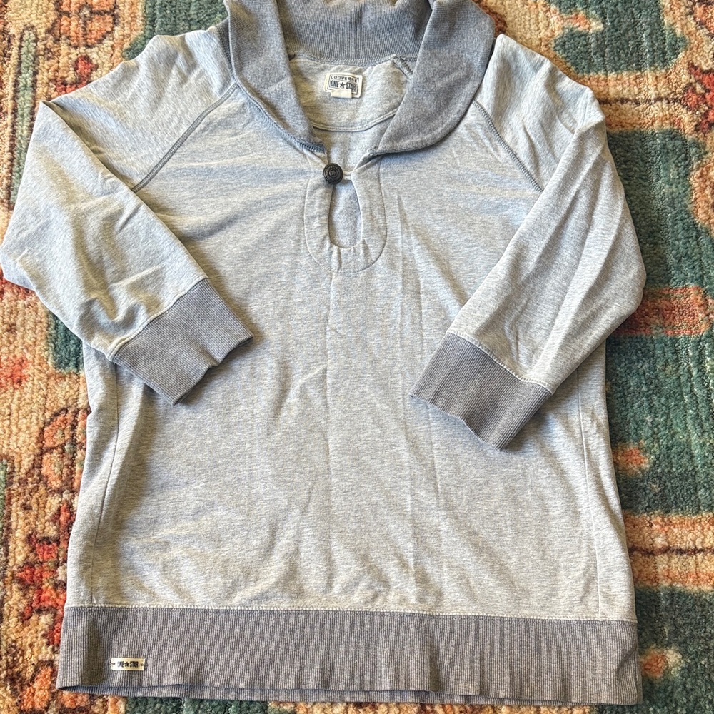 Women's Large Converse One Star Gray Quarter Length Sleeve Shirt